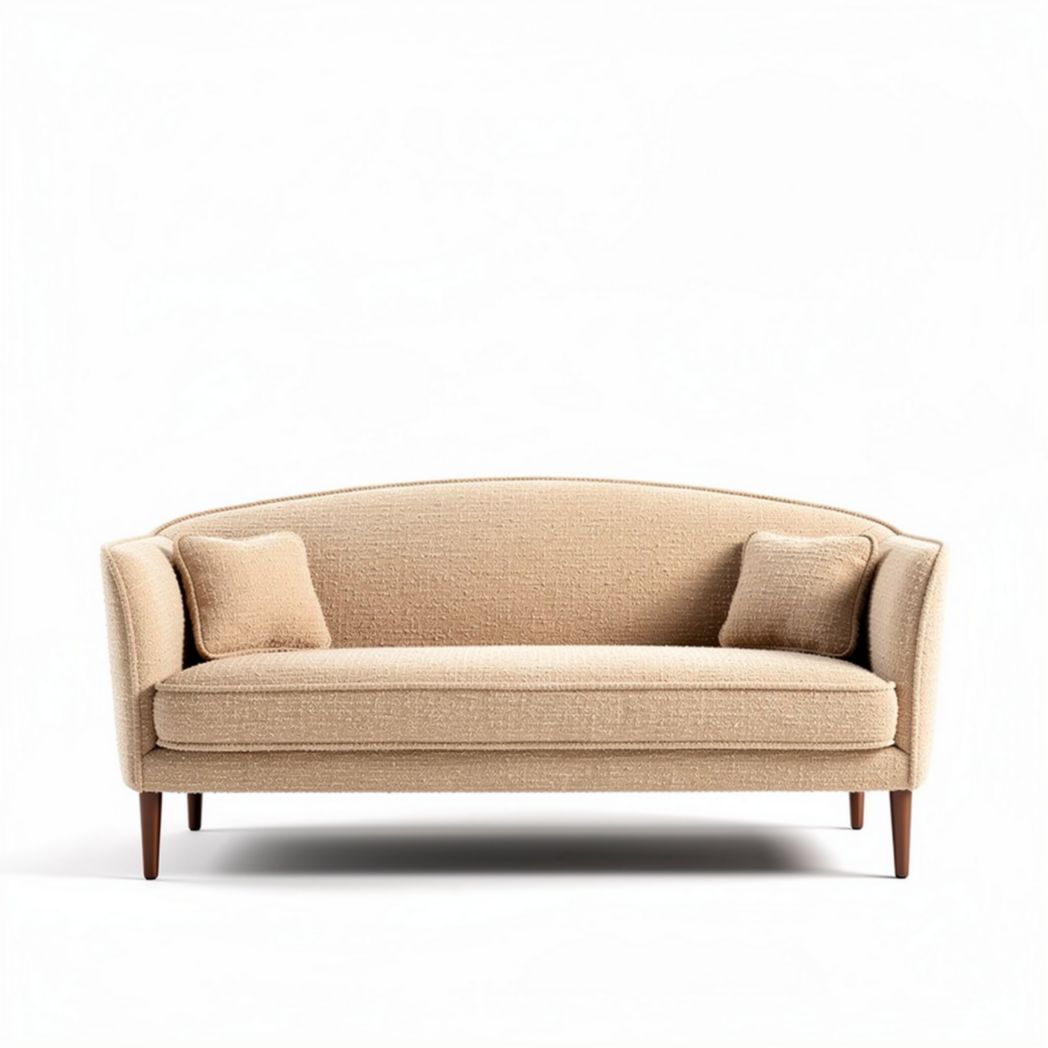 Beige bank met twee kussens van stof 180 x 85 x 85cm