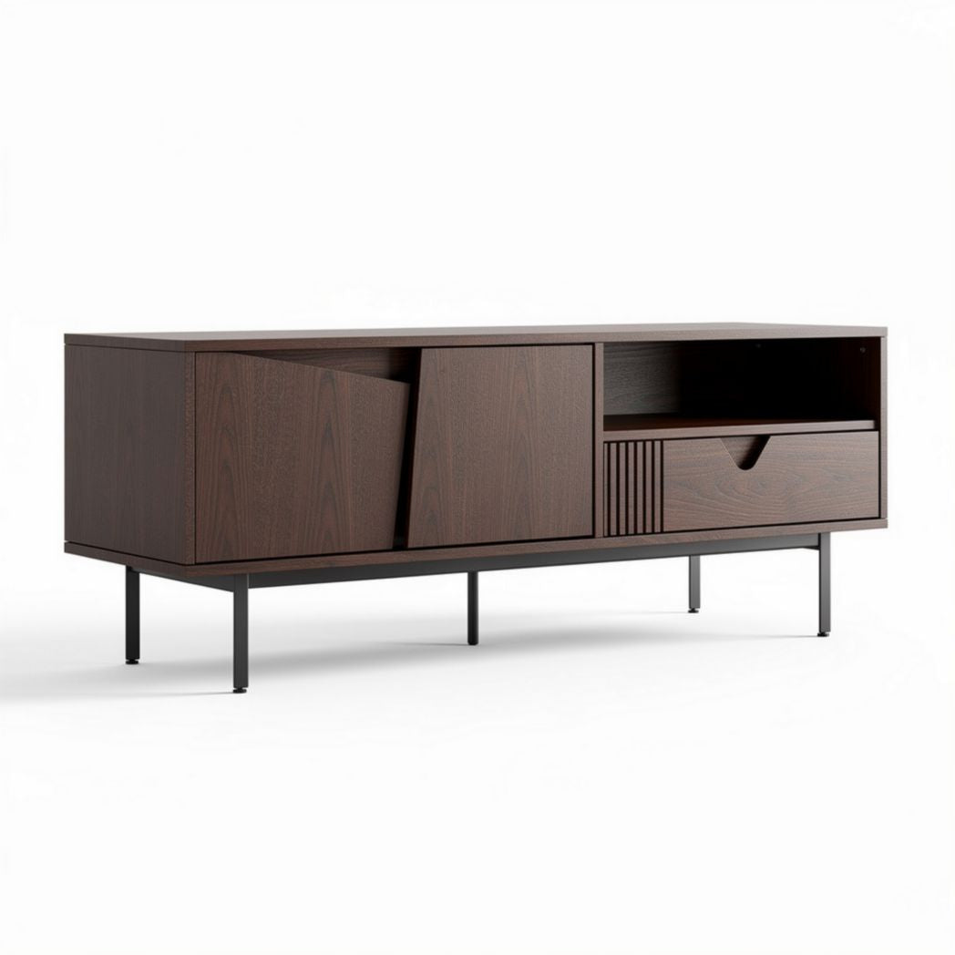 Lage moderne kast van hout met opbergruimte en metalen poten 180 x 45 x 55cm