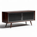 TV meubel van zwart hout met openingen en afmetingen van 150 x 40 x 60cm