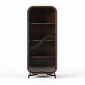 Houten vitrinekast met glazen deuren en metalen handgreep 150 x 70 x 40cm