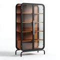 Houten vitrinekast met glazen deuren 80 x 40 x 150 cm zwart en bruin