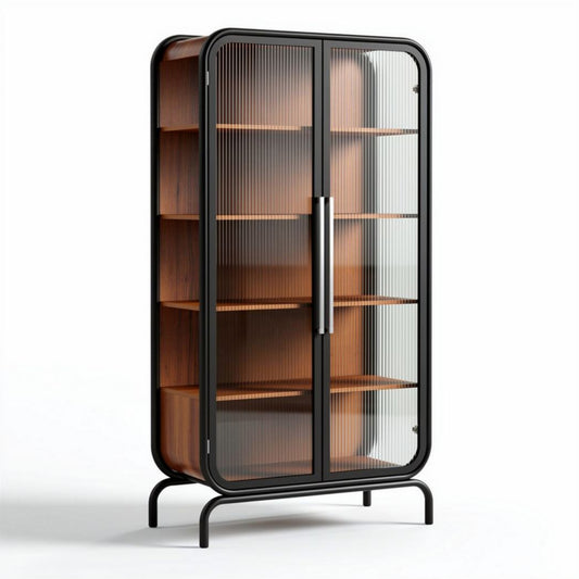 Houten vitrinekast met glazen deuren 80 x 40 x 150 cm zwart en bruin