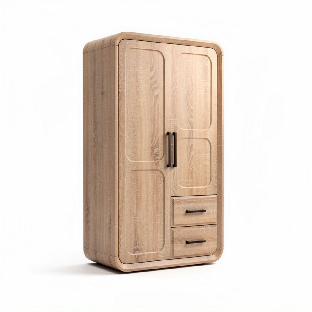 Houten kast met twee deuren en twee lades 80 x 40 x 180cm naturel kleur