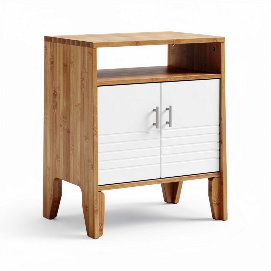 Bamboe kast met witte deuren en open bovenblad 60 x 40 x 70cm