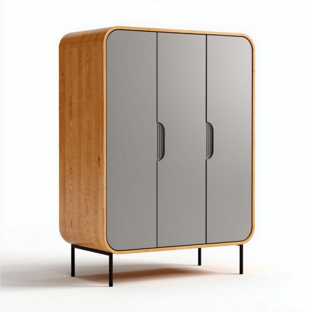 Kast van hout en metaal met spiegeldeuren 100 x 60 x 120cm