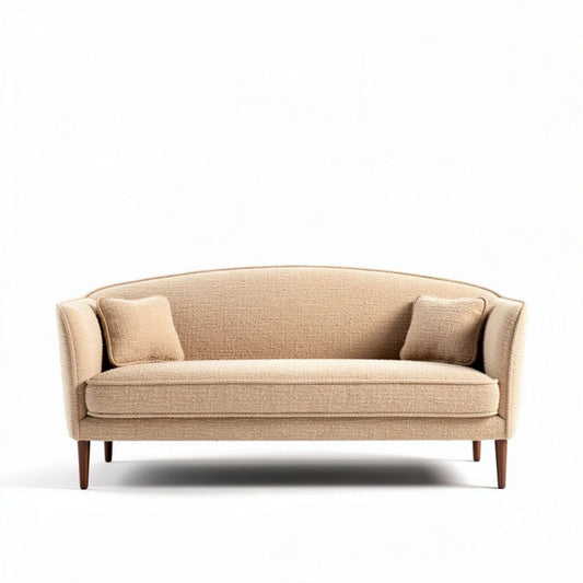 Beige bank met twee kussens van stof 180 x 85 x 85cm