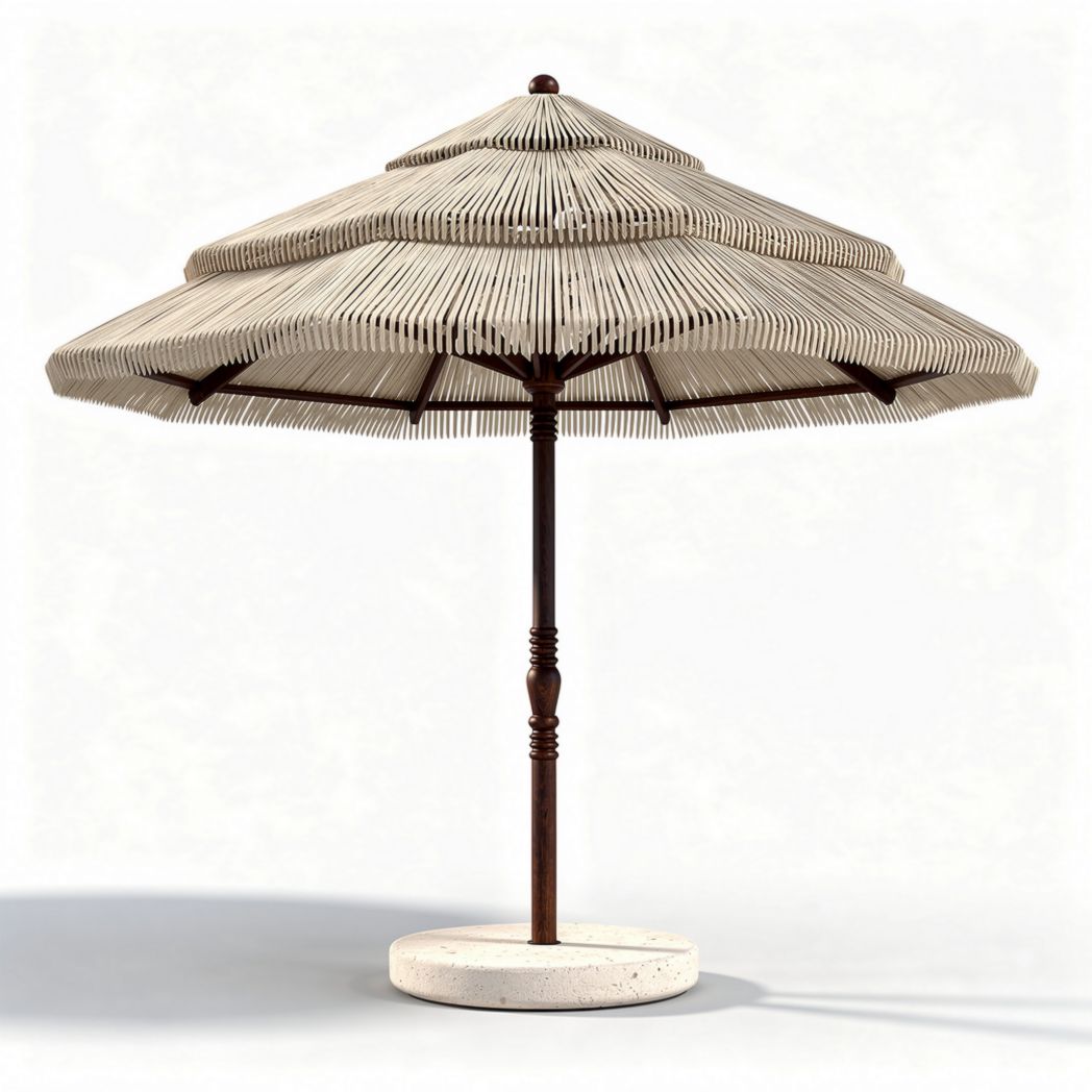 Parasol met houten staander en betonnen voet 240 x 240 x 250cm beige