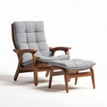 Houten ligstoel met grijze stoffen bekleding en voetensteun 70 x 70 x 100cm