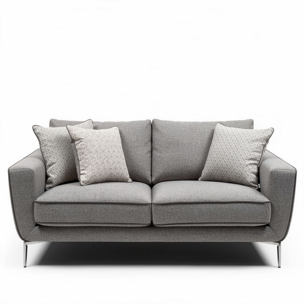 Grijs stoffen bankstel met vier kussens 200 x 90 x 85cm