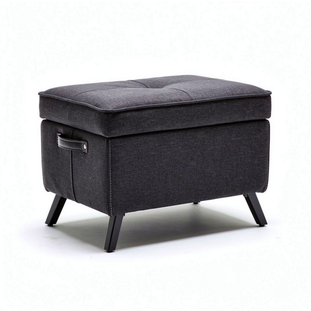 Hoes voor opbergbox met leren handvat en metalen poten 45 x 35 x 40cm in antraciet