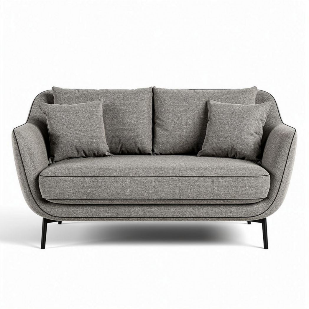 Grijze stoffen loveseat met drie kussens 150 x 80 x 70cm